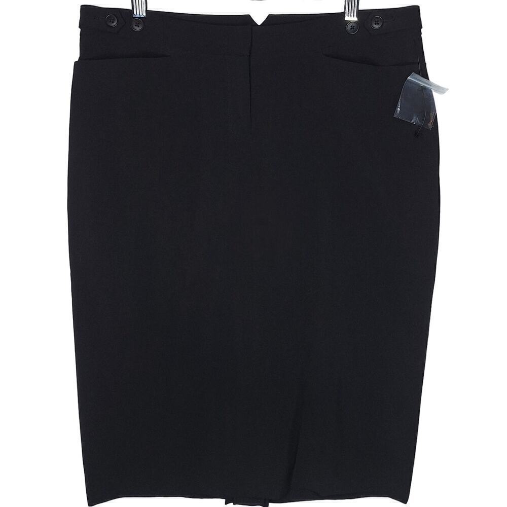 Norma Kamali Pencil Straight Skirt 10 Black Secretary Pleated Vent Slit Career